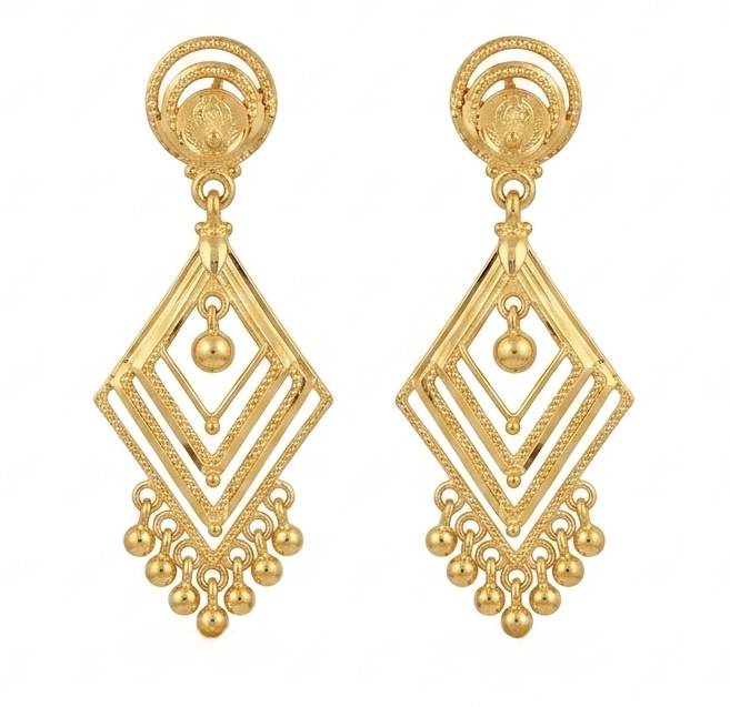 Diamond Shape Layered 22K Gold Earrings