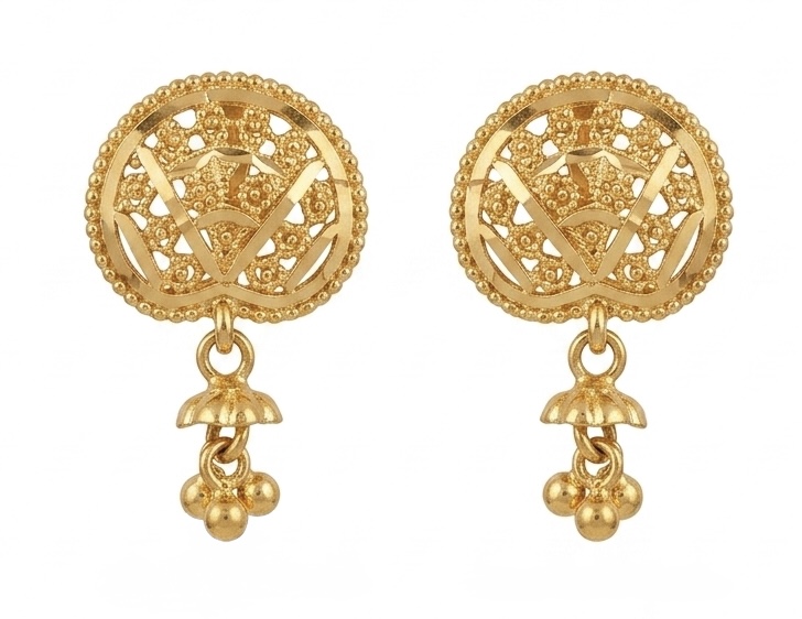 22K Classic Circular Filigree Gold Drop Earrings