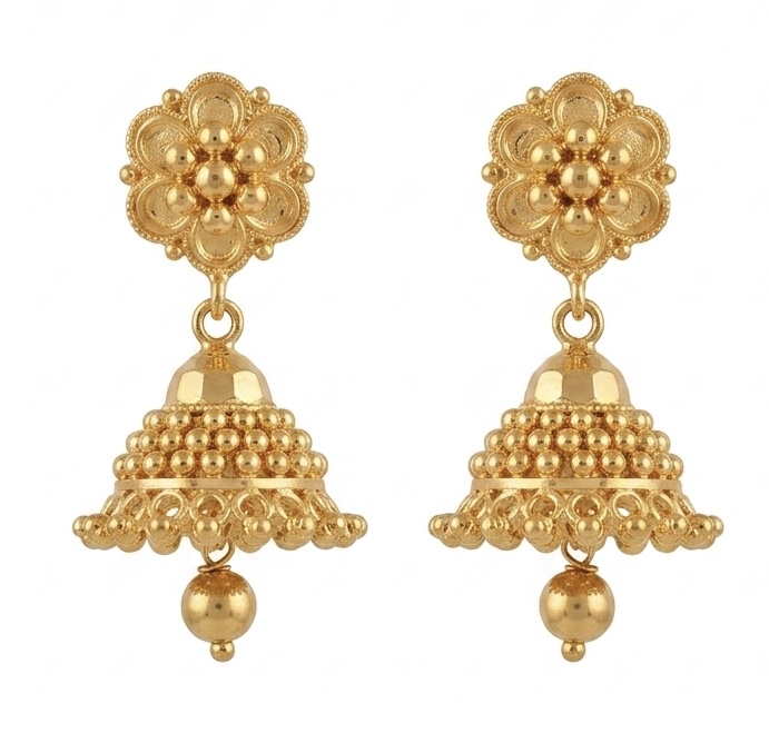 Classic Floral Jhumka Bell 22K Gold Earrings