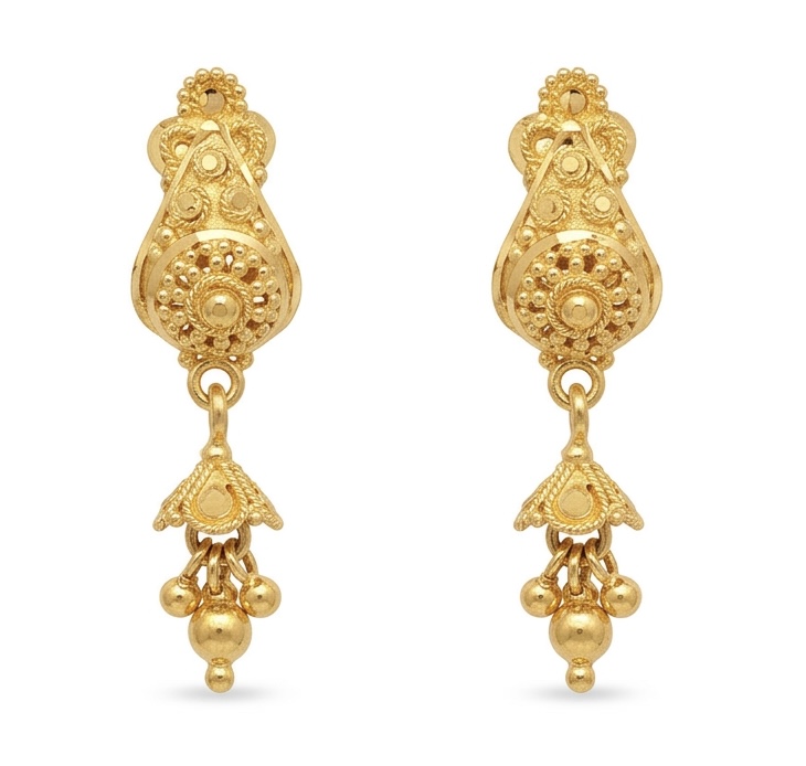Heritage Floral Drop 22K Gold Earrings