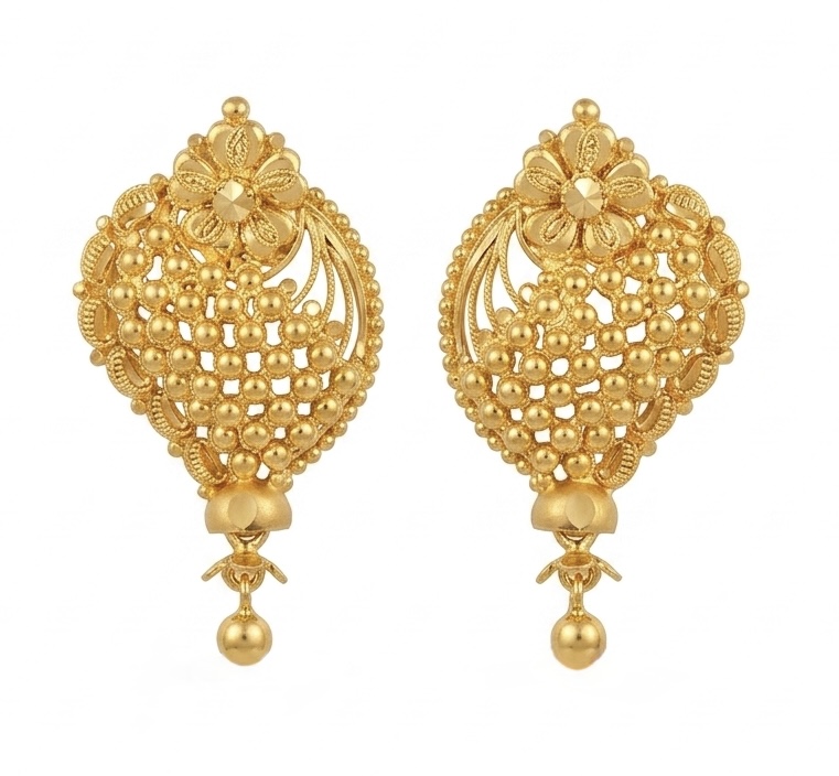 22K Heritage Filigree Peacock Gold Earrings