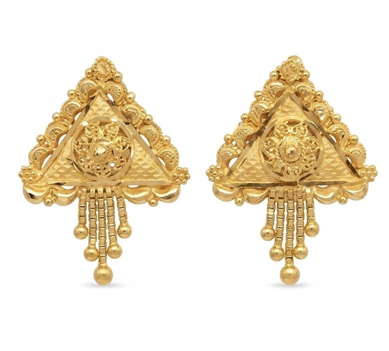 Rajwadi Triangle Tassel 22K Gold Earrings