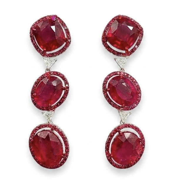 14K Ruby Cascade Diamond Drop Earrings