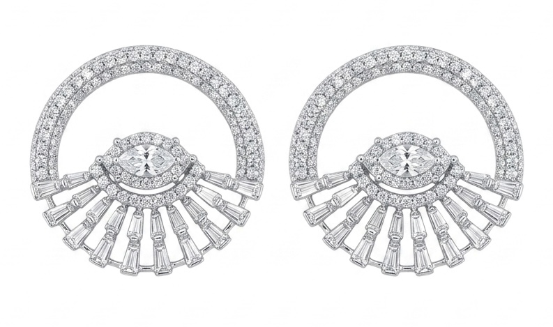 18K Art Deco Diamond Fan Earrings
