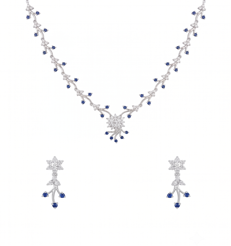 Blue Sapphire Floral Necklace Set