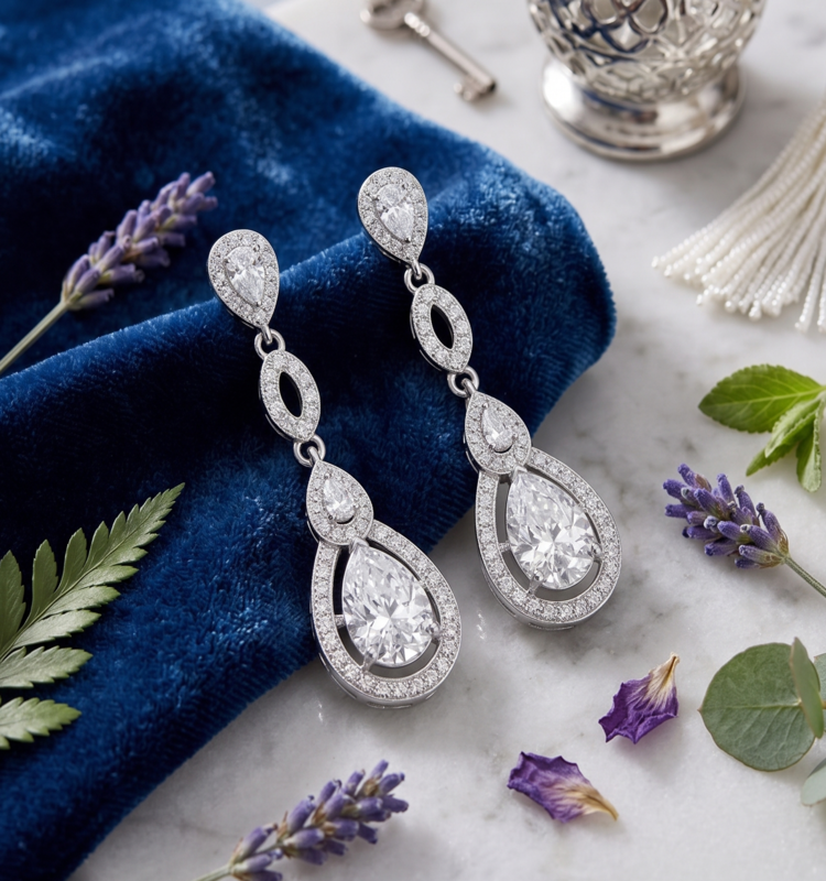Royal Teardrop Halo Earrings