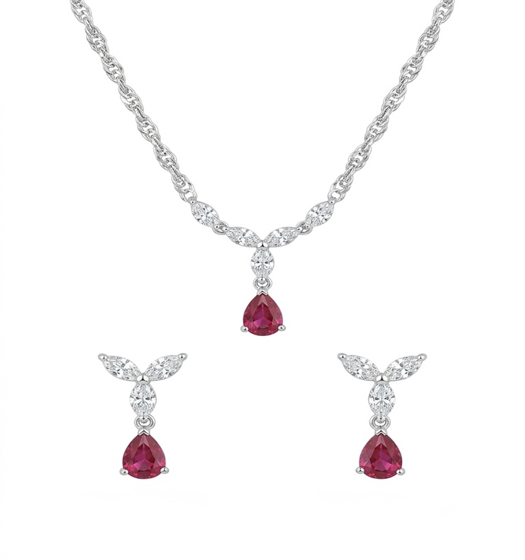 Ruby Heart Drop Necklace Set