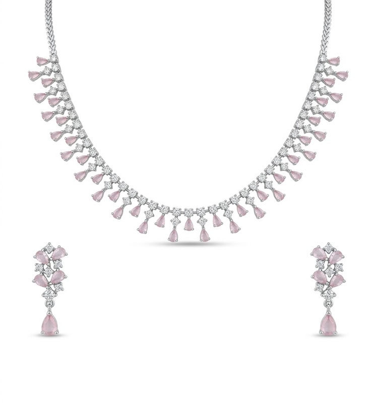 Pink Diamond Fringe Necklace Set