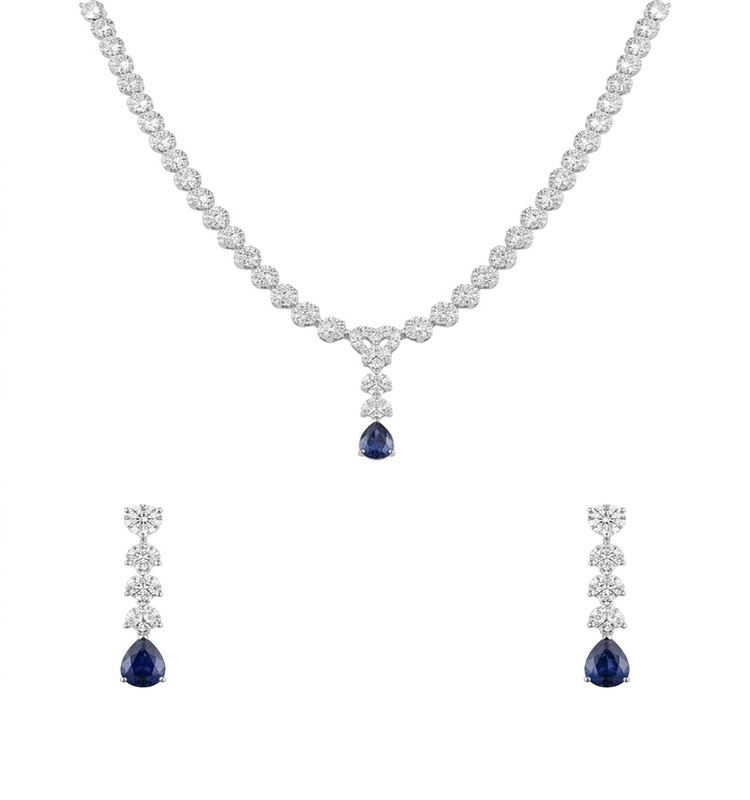Sapphire Solitaire Pendant Necklace Set