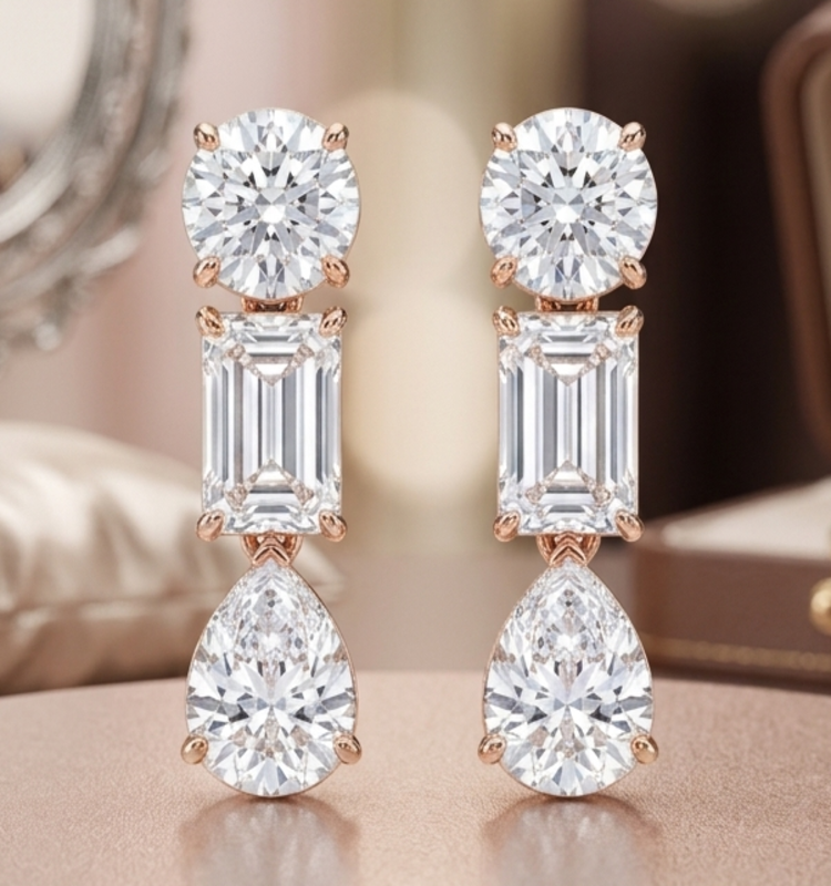 Aurora Luxe Three-Stone Drop Earrings