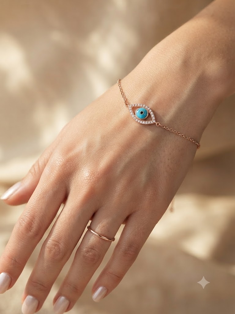 14K Gold Evil Eye Diamond Bracelet/Rakhi