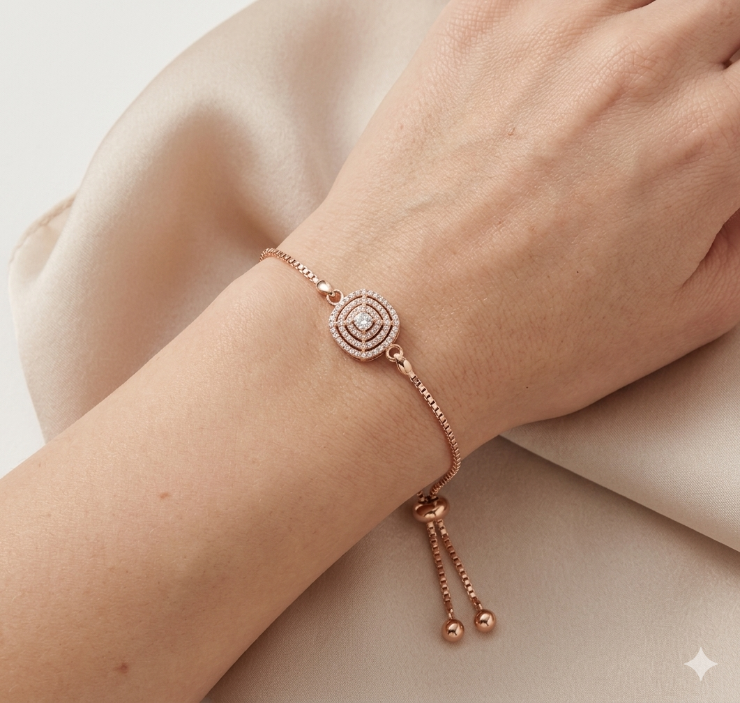 Geometric Halo Adjustable Diamond Bracelet/Rakhi