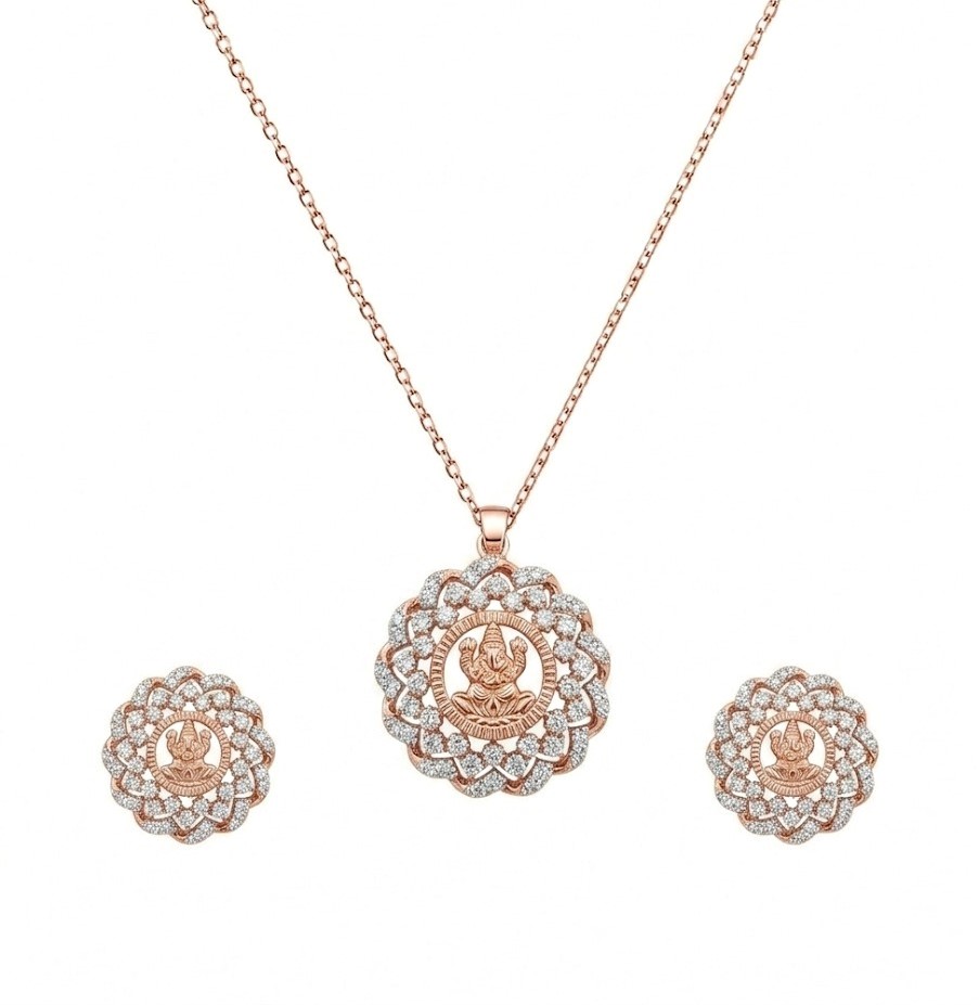 Floral Halo 14K Diamond Pendant Set