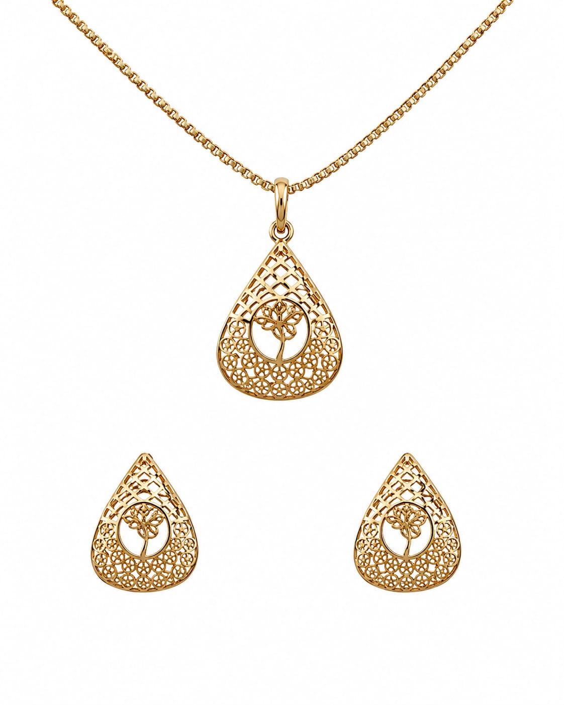 Royal Filigree 22K Gold Teardrop Pendant Set
