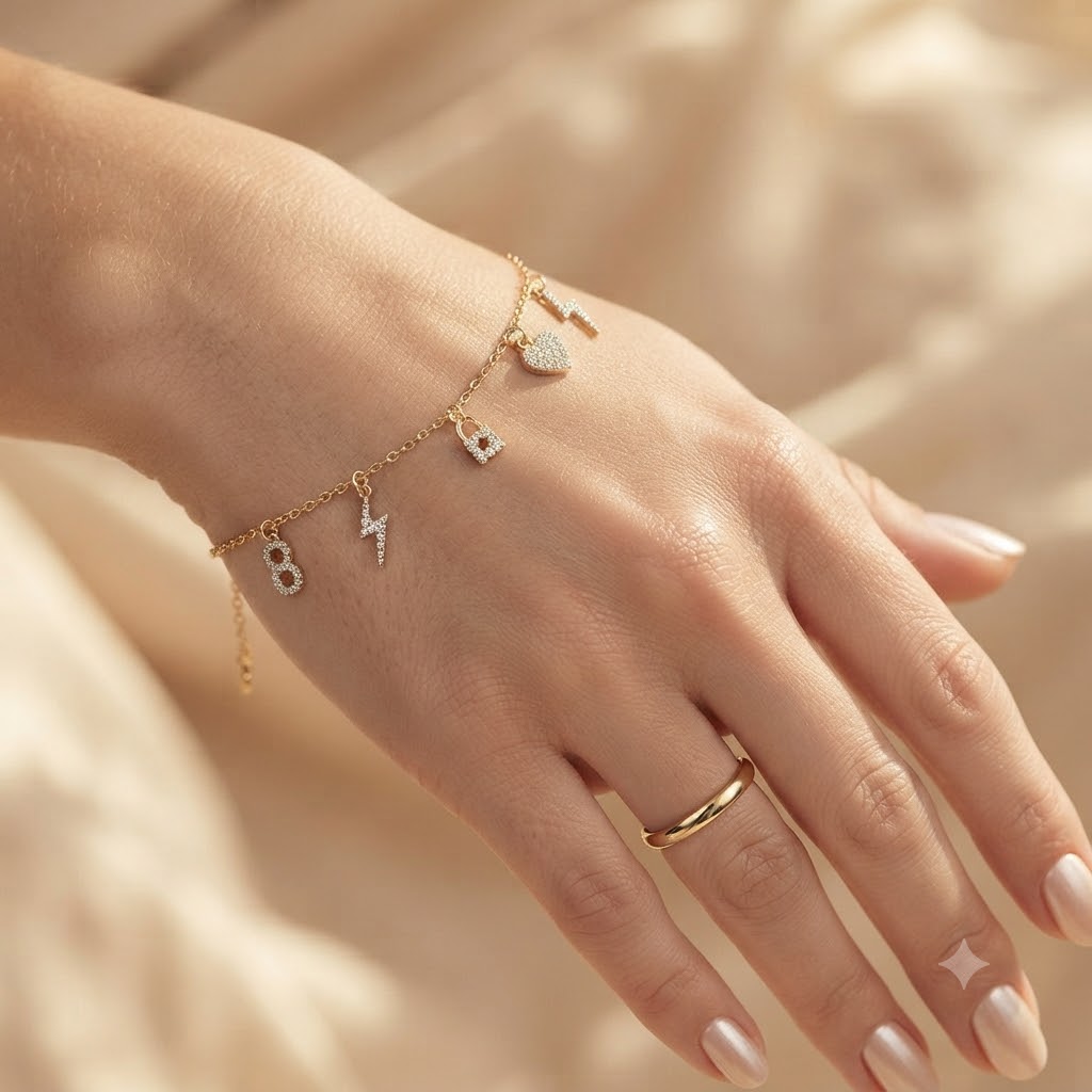 14K Gold Celestial Diamond Charm Bracelet/Rakhi