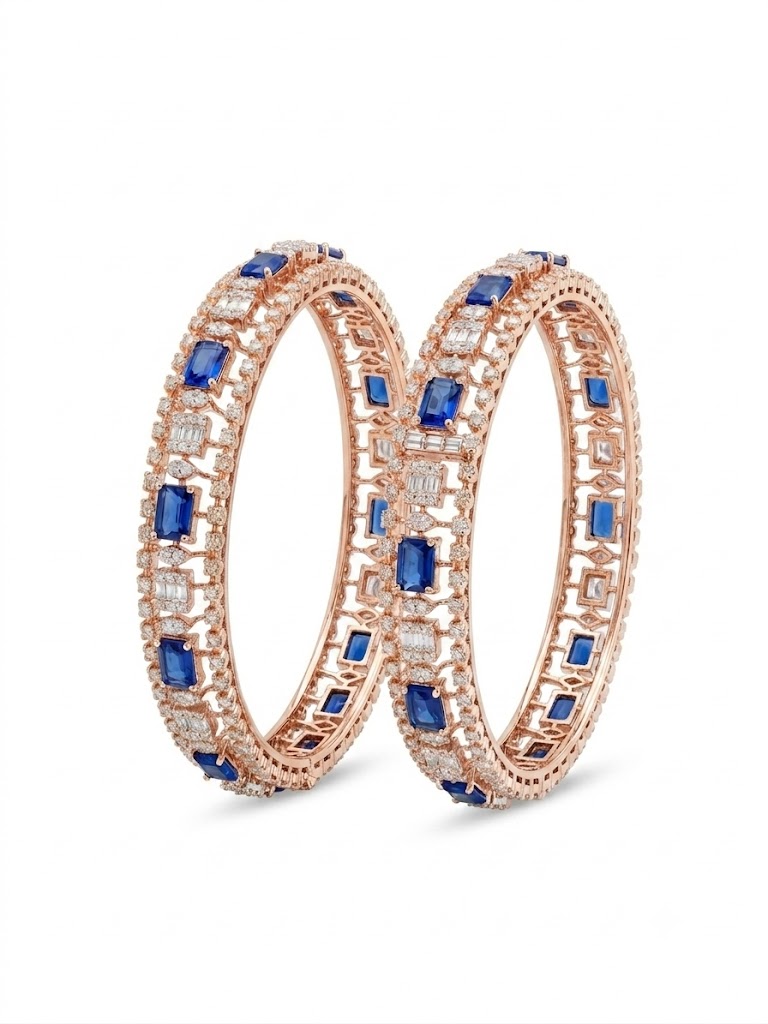 Sapphire Baguette Diamond Bangle Pair