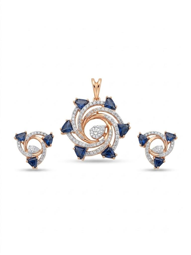 Sapphire Diamond Swirl Pendant Set
