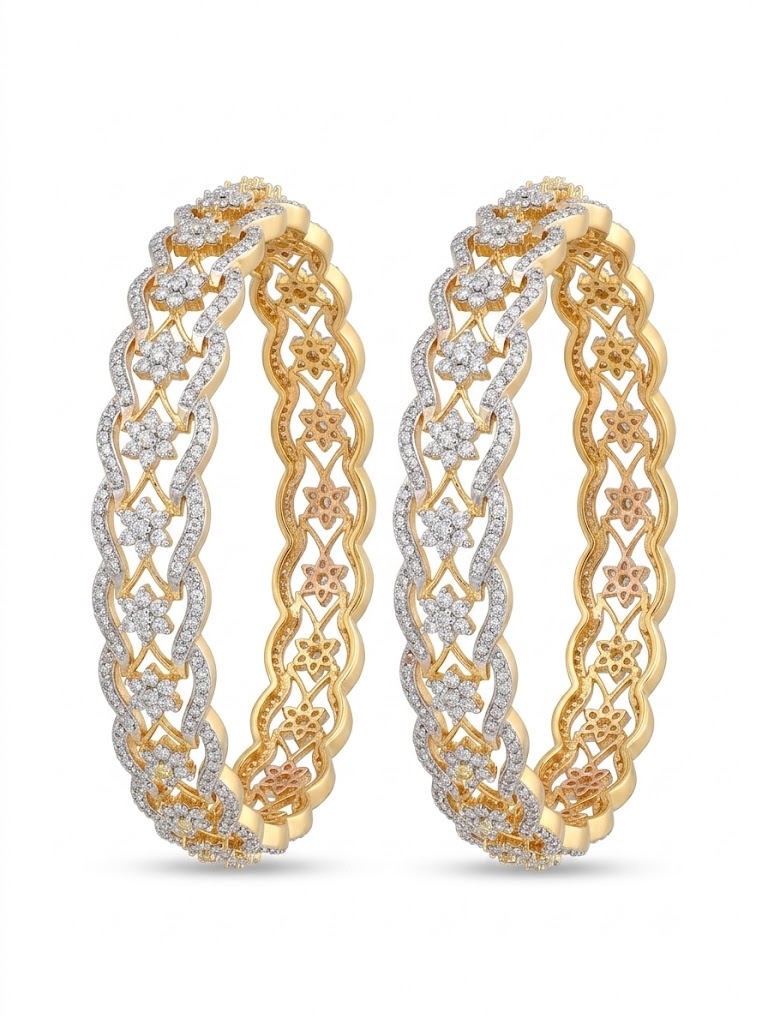 Two-Tone Diamond Star Link Bangle Pair