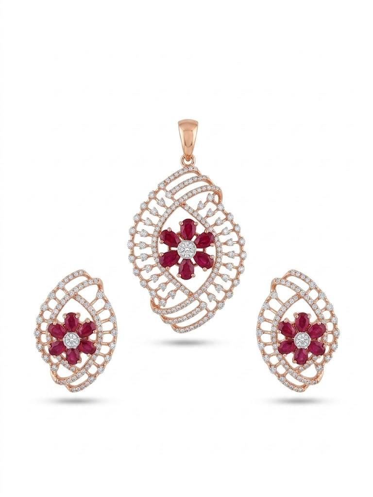 Ruby Diamond Marquise Pendant Set