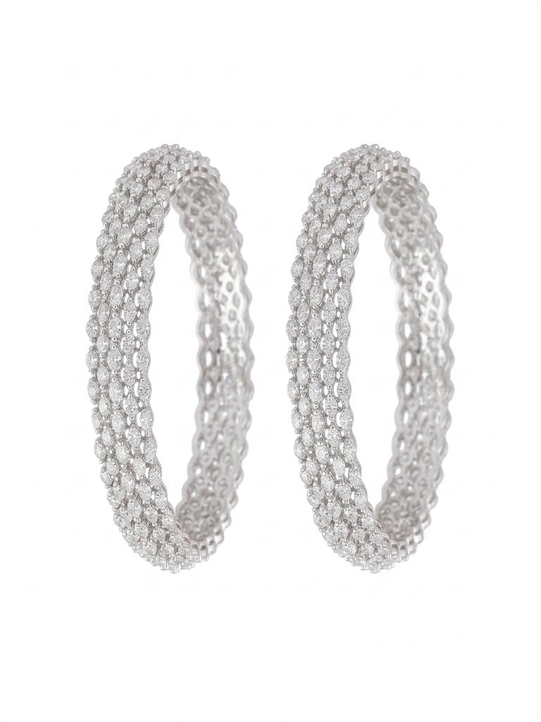 Gold Marquise Diamond Double Row Bangle Pair
