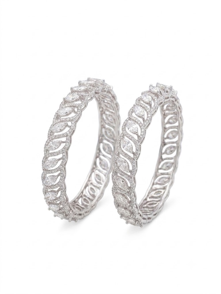 Marquise Diamond Leaf Lattice Bangle Pair