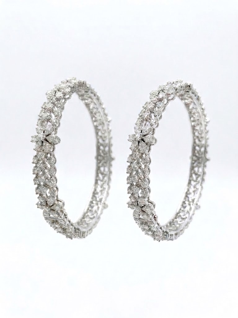 Diamond Cluster Zigzag Bangle Pair