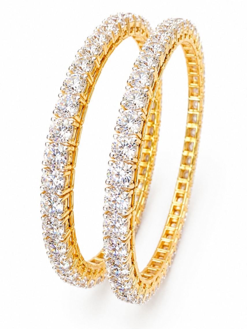 Gold Diamond Tennis Bangle Pair