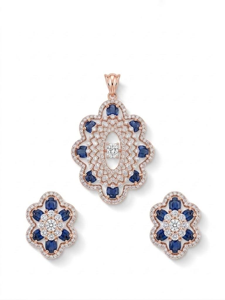 Sapphire Diamond Medallion Pendant Set
