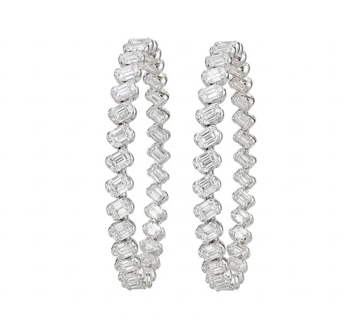Emerald-Cut Diamond Eternity Hoop Bangle Pair