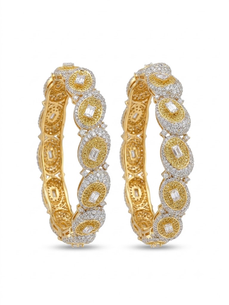 Yellow Diamond Halo Bangle Pair