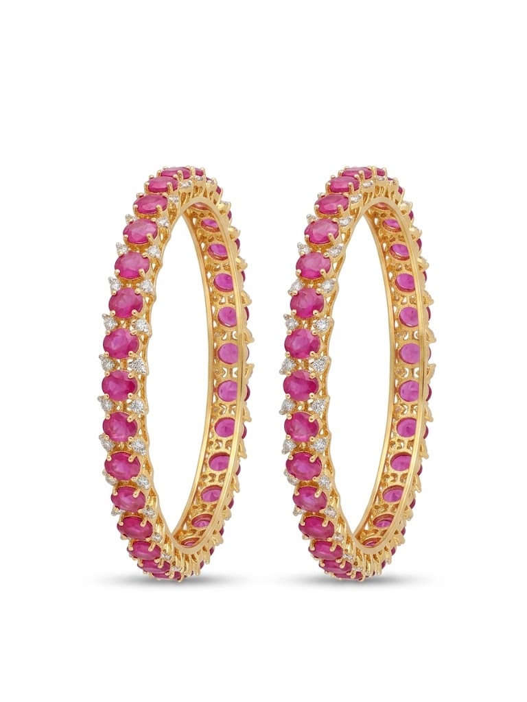 Ruby Diamond Trio Accent Bangle Pair