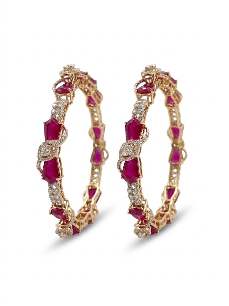 Ruby Diamond Kite Link Bangle Pair