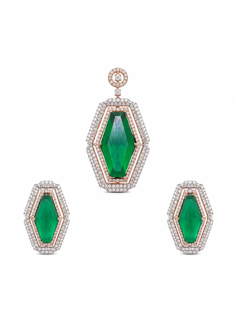 Emerald Diamond Kite Pendant Set