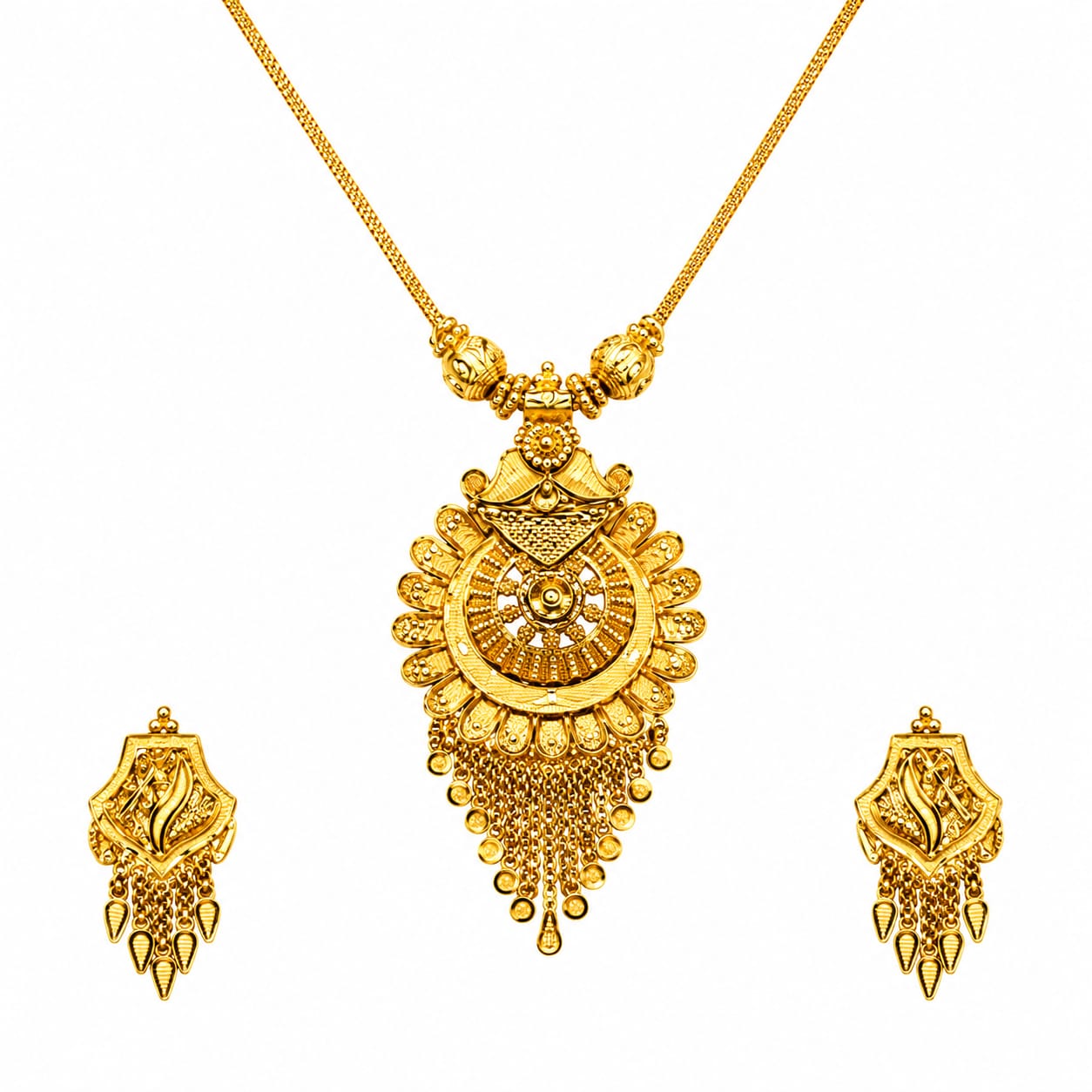 22K Gold Lakshmi Temple Pendant Set