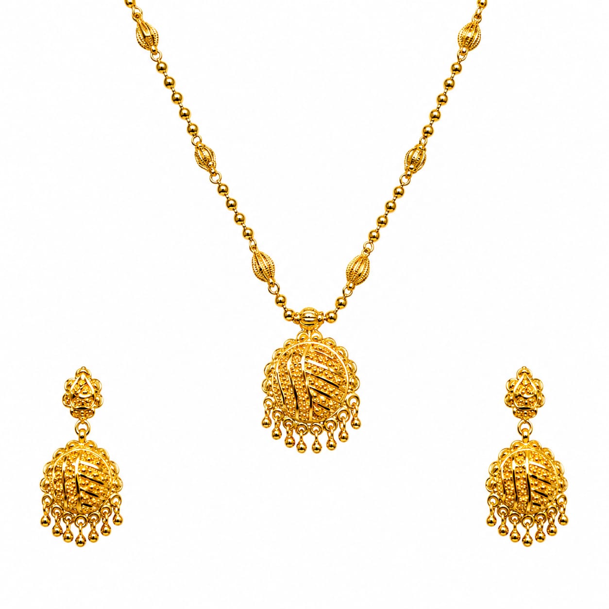 22K Gold Temple Jhumka Pendant Set
