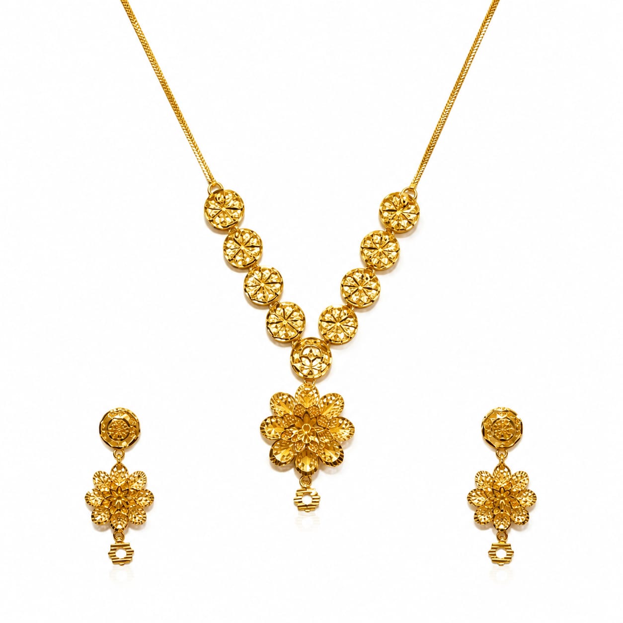 22K Gold Floral Drop Designer Pendant Set