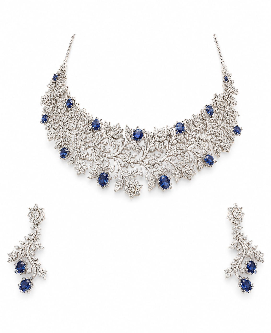 Royal Blue Stone Layered Designer Necklace Set